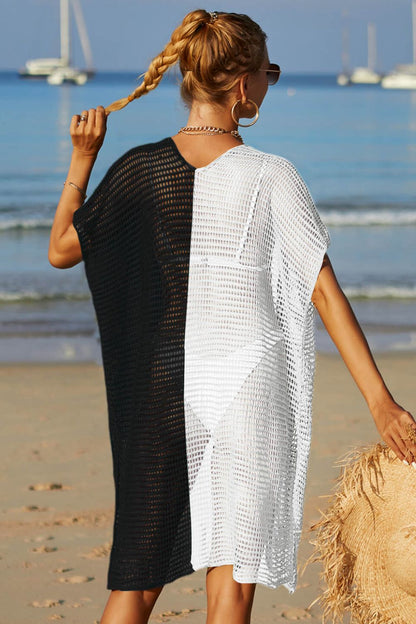 Two-Tone Side Slit Open Front Cover Up - Sun of the Beach Boutique