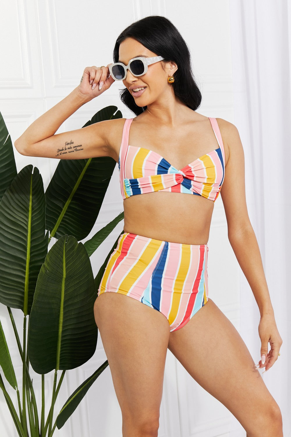 Marina West Swim Take A Dip Twist High-Rise Bikini in Stripe - Sun of the Beach Boutique