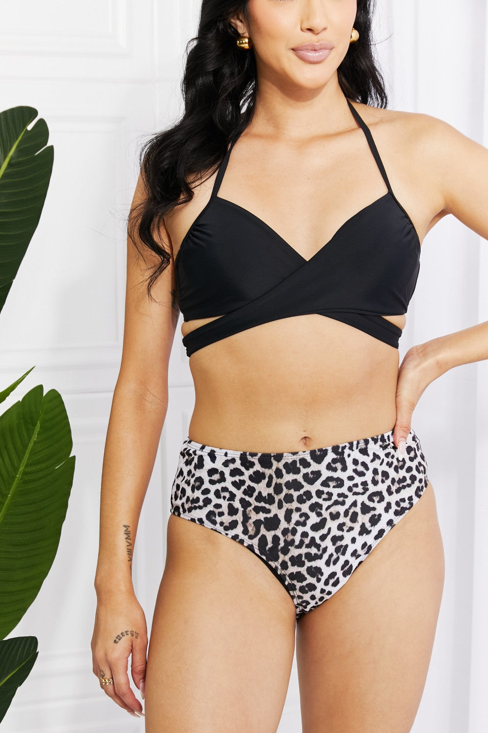 Marina West Swim Summer Splash Halter Bikini Set in Black - Sun of the Beach Boutique