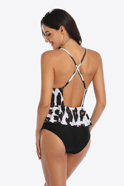 Printed Ruffled Halter Neck One-Piece Swimsuit - Sun of the Beach Boutique