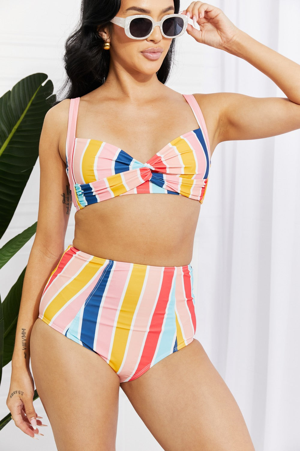Marina West Swim Take A Dip Twist High-Rise Bikini in Stripe - Sun of the Beach Boutique