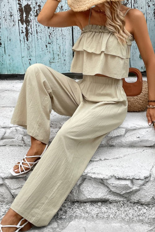 Frill Trim Cami and Wide Leg Pants Set - Sun of the Beach Boutique