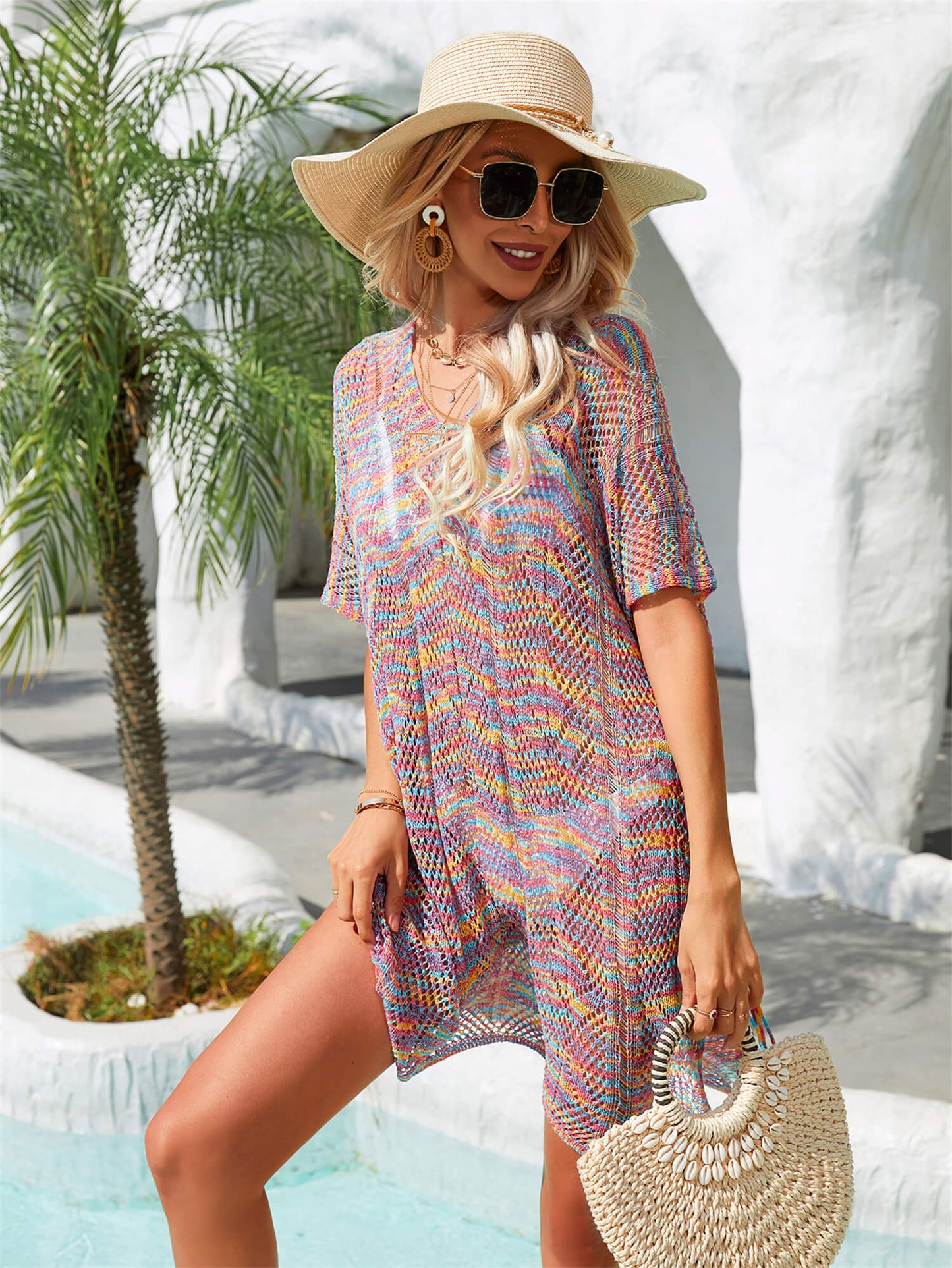 Multicolored Openwork Tassel Slit Cover-Up - Sun of the Beach Boutique