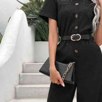 Collared Neck Short Sleeve Jumpsuit