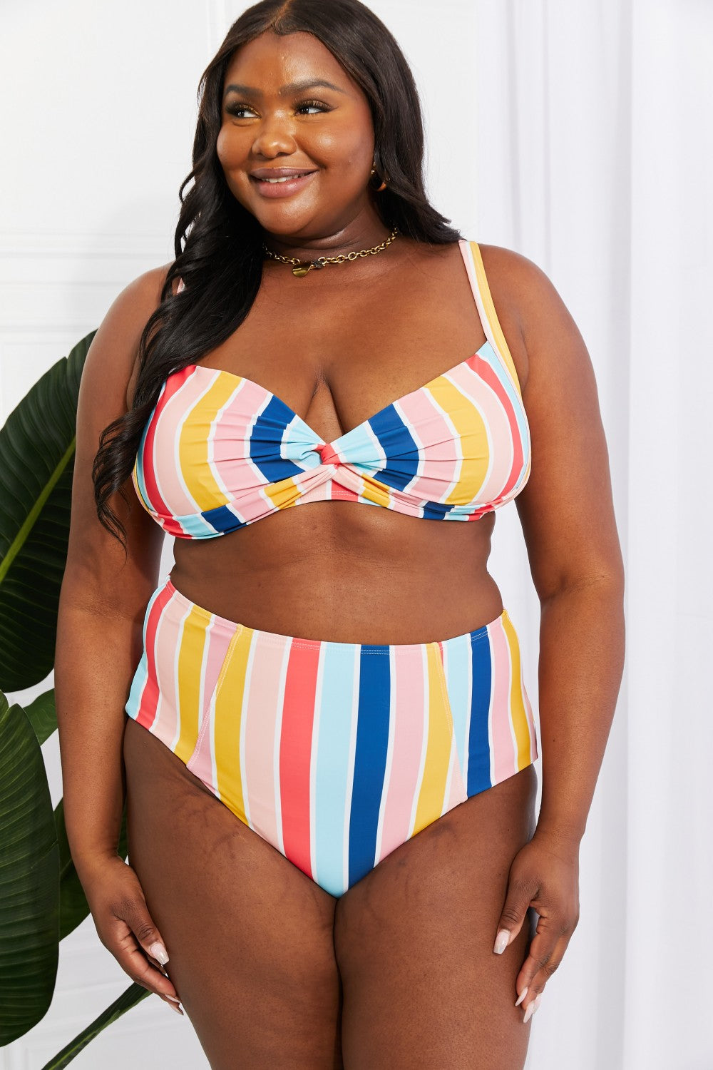 Marina West Swim Take A Dip Twist High-Rise Bikini in Stripe - Sun of the Beach Boutique