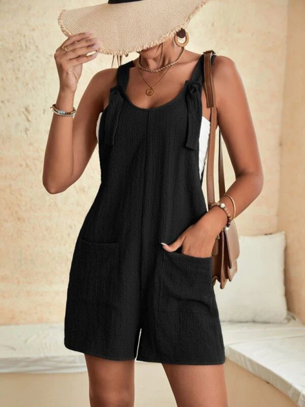 Solid Color Patch Pocket Lace Up Casual Overalls - Sun of the Beach Boutique